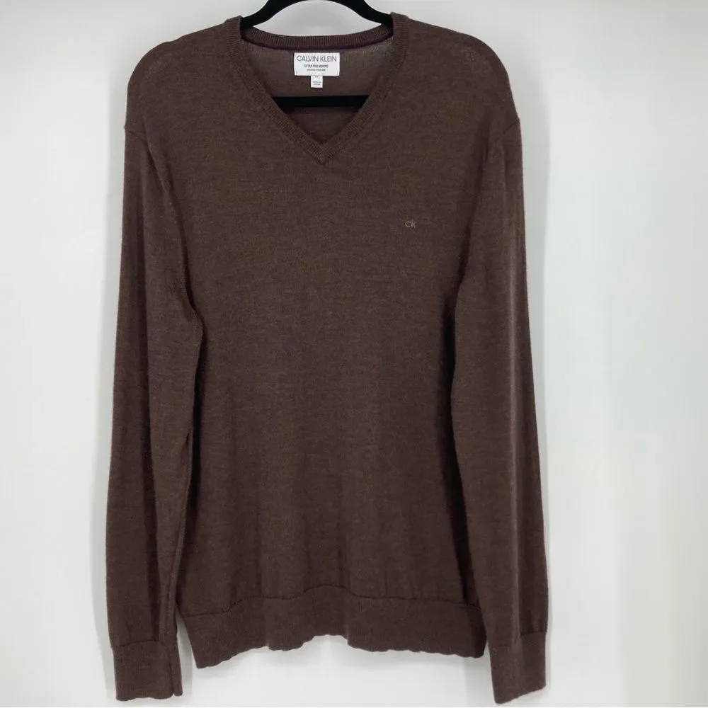 Calvin Klein Extra Merino Wool Men's Chocolate Sweater SZ L Jordan